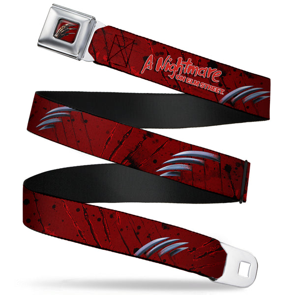 buckle down Freddy Krueger Blade Hand Full Color Black/Blood Splatter Seatbelt Belt - A NIGHTMARE ON ELM STREET/Freddy's Hand Scratching Reds/Black/Gray Webbing