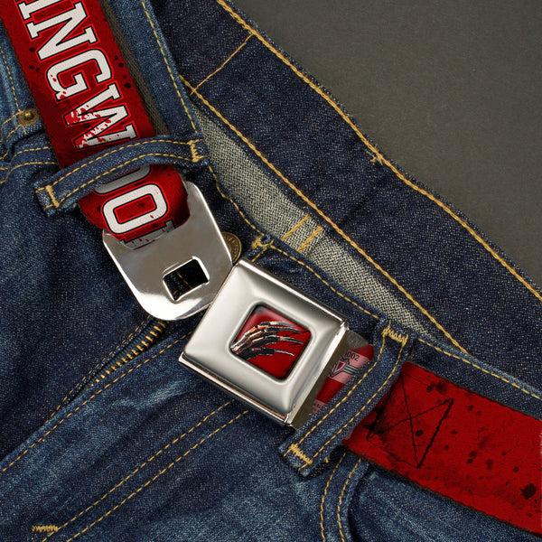 Buckle Down Freddy's Blade Hand Full Color Black/Blood Splatter Seatbelt Belt - A NIGHTMARE ON ELM STREET/SPRINGWOOD Freddy Pose Black/Red/White Webbing