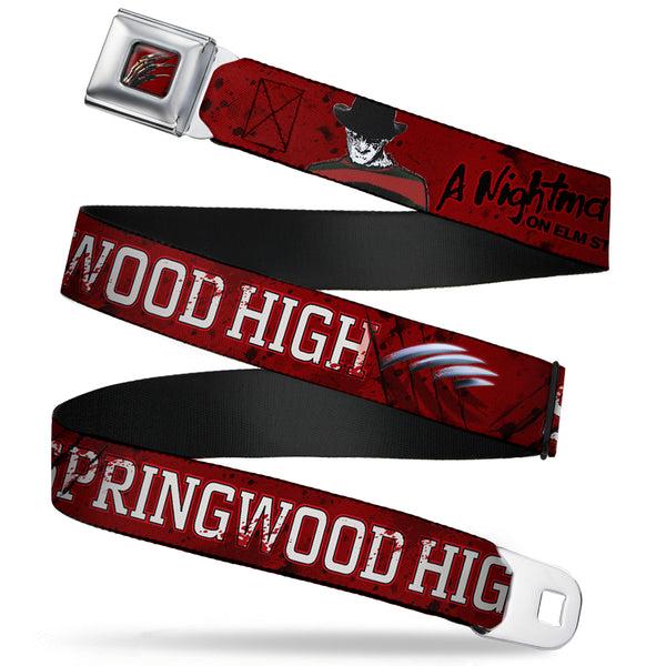 buckle down Freddy's Blade Hand Full Color Black/Blood Splatter Seatbelt Belt - A NIGHTMARE ON ELM STREET/SPRINGWOOD Freddy Pose Black/Red/White Webbing