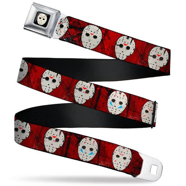 buckle down Friday the 13th Hockey Mask Icon Full Color Black Seatbelt Belt - Friday the 13th Hockey Mask Icons Reds Webbing