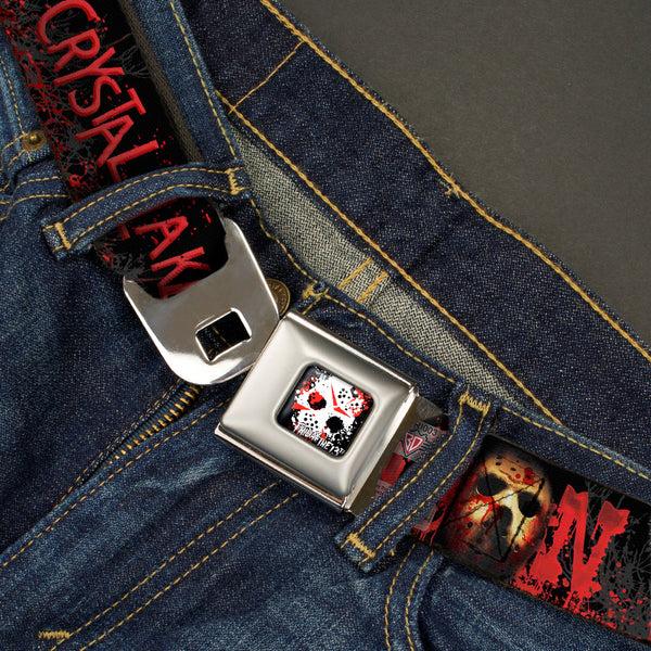 Buckle Down FRIDAY THE 13th/Jason Mask 5 Full Color Splatter Black/White/Red Seatbelt Belt - JASON Mask6/CAMP CRYSTAL LAKE/Hand Prints Blood Splatter Black/Reds/Gray Webbing