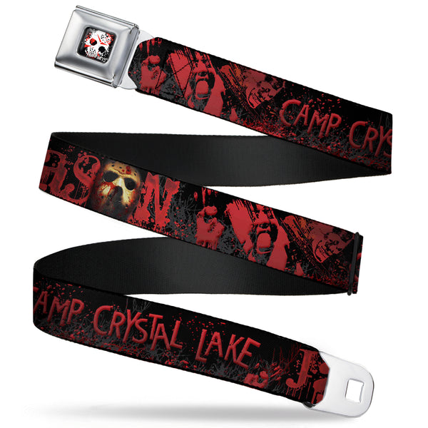 Buckle Down FRIDAY THE 13th/Jason Mask 5 Full Color Splatter Black/White/Red Seatbelt Belt - JASON Mask6/CAMP CRYSTAL LAKE/Hand Prints Blood Splatter Black/Reds/Gray Webbing