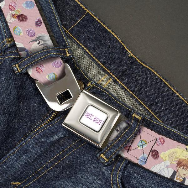Buckle Down FRUITS BASKET Title Logo Full Color White/Purple Seatbelt Belt - Fruits Basket Kyo And Yuki Easter Themed Animage Poster Pose Pink Webbing