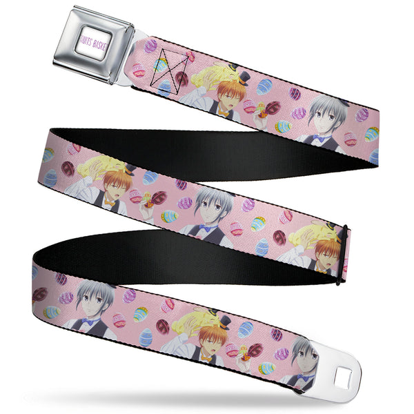 buckle down FRUITS BASKET Title Logo Full Color White/Purple Seatbelt Belt - Fruits Basket Kyo and Yuki Easter Themed Animage Poster Pose Pink Webbing