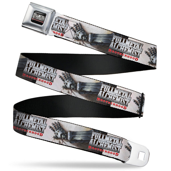 buckle down FULLMETAL ALCHEMIST BROTHERHOOD Title Logo Full Color Black Seatbelt Belt - FULLMETAL ALCHEMIST BROTHERHOOD Edward Elrics Automail Arm Tan Webbing