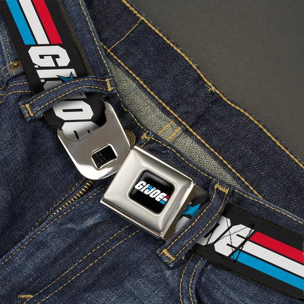 Buckle Down GI JOE Title Logo Stripe Full Color Black/Red/White/Blue Seatbelt Belt - GI JOE Title Logo Stripe Black/Red/White/Blue Webbing