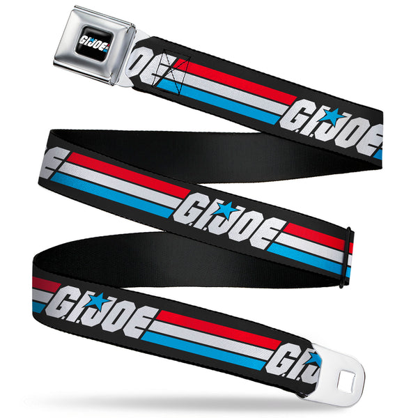 buckle down GI JOE Title Logo Stripe Full Color Black/Red/White/Blue Seatbelt Belt - GI JOE Title Logo Stripe Black/Red/White/Blue Webbing