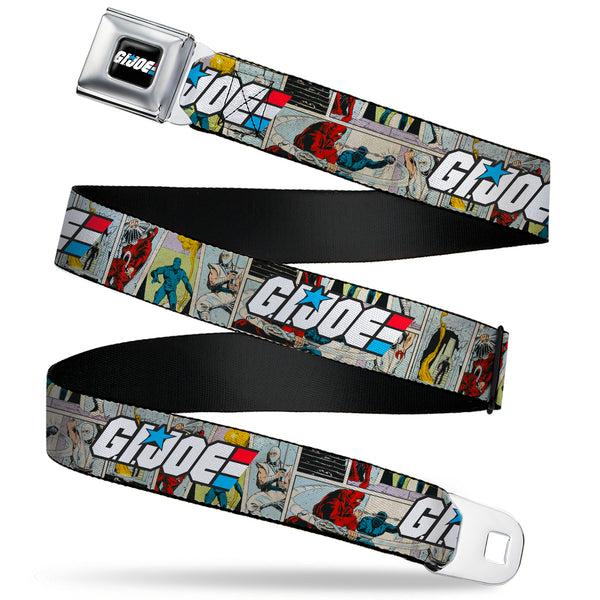 buckle down GI JOE Title Logo Stripe Full Color Black/Red/White/Blue Seatbelt Belt - GI JOE Title Logo and Comic Scene Blocks Webbing