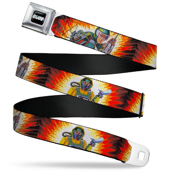 buckle down GI JOE Title Logo Stripe Full Color Black/Red/White/Blue Seatbelt Belt - GI Joe Retro Footloose Flash Air Tight Character File Card Explosion Poses Webbing