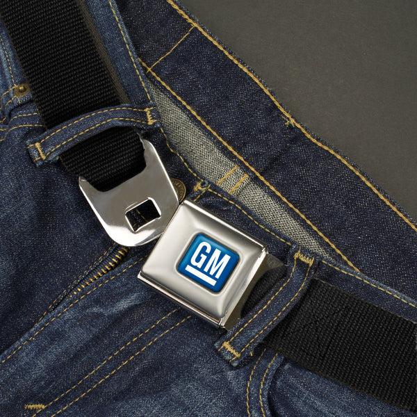 Buckle Down GM Logo Full Color Blue/White Seatbelt Belt - Black Webbing