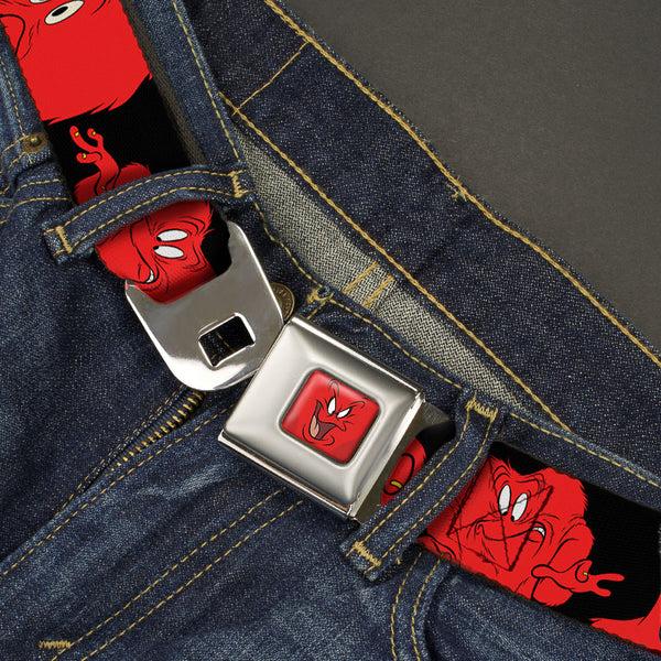 Buckle Down Gossamer Expression CLOSE-UP Full Color Red Seatbelt Belt - Gossamer 6-Poses Black/Red Webbing