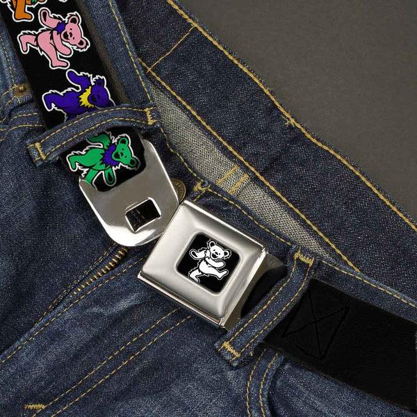 Buckle Down Grateful Dead Bear Seatbelt Belt - Dancing Bears Black/Multi Color Webbing