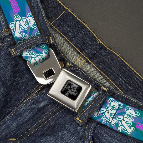 Buckle Down Grateful Dead Bear Seatbelt Belt - GRATEFUL DEAD Dancing Bear Trio Rays/Swirl Blues/Purples/Pink/White Webbing