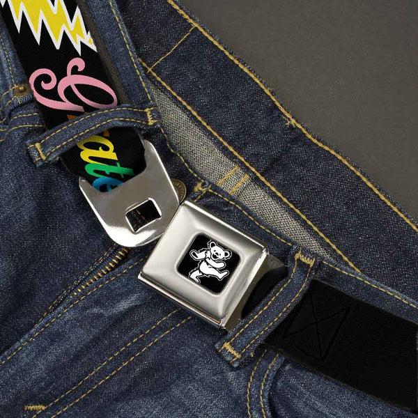 Buckle Down Grateful Dead Bear Seatbelt Belt - Grateful Dead Script W/Bears & Skeletons Black/Multi Color Webbing