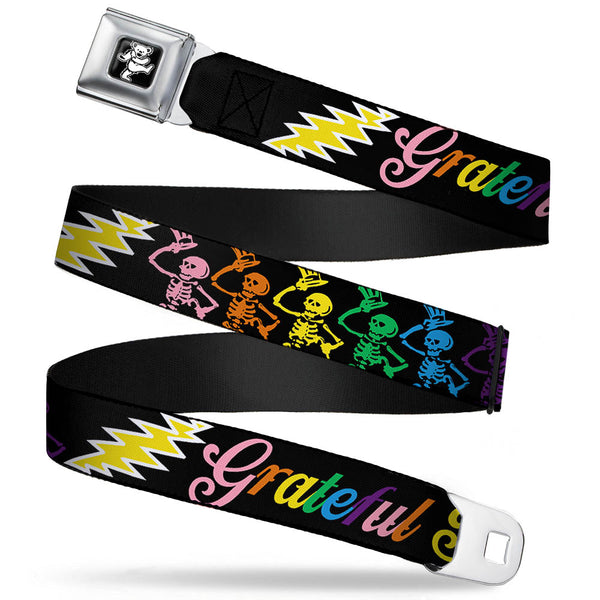 buckle down Grateful Dead Bear Seatbelt Belt - Grateful Dead Script w/Bears & Skeletons Black/Multi Color Webbing