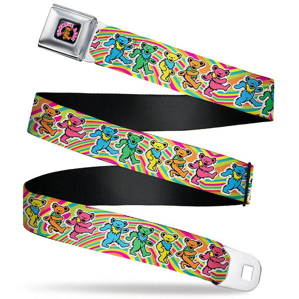 buckle down GRATEFUL DEAD Dancing Bear Icon Full Color Black/Orange Seatbelt Belt - Grateful Dead Dancing Bears Swirl Multi Color Webbing