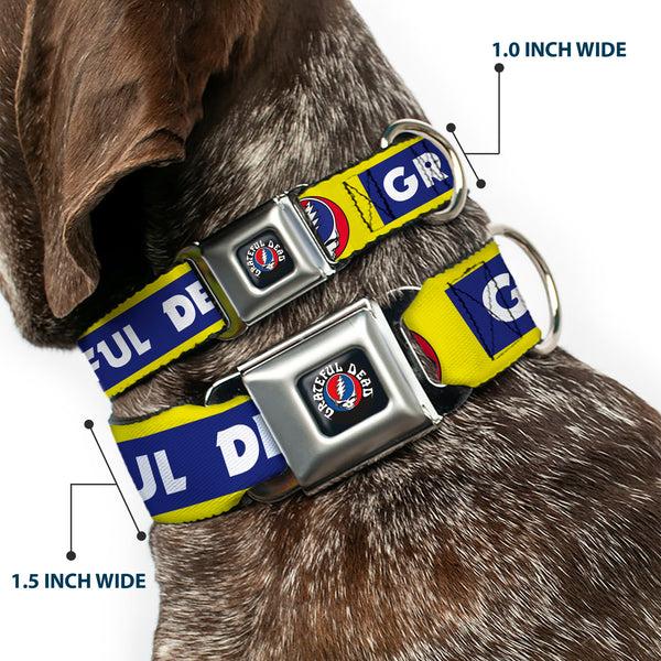 Buckle Down GRATEFUL DEAD Text With Steal Your Face Logo Full Color Black Seatbelt Buckle Collar - GRATEFUL DEAD Text Box And Steal Your Face Logo Yellow/Blue/White