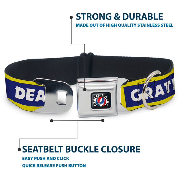 Buckle Down GRATEFUL DEAD Text With Steal Your Face Logo Full Color Black Seatbelt Buckle Collar - GRATEFUL DEAD Text Box And Steal Your Face Logo Yellow/Blue/White