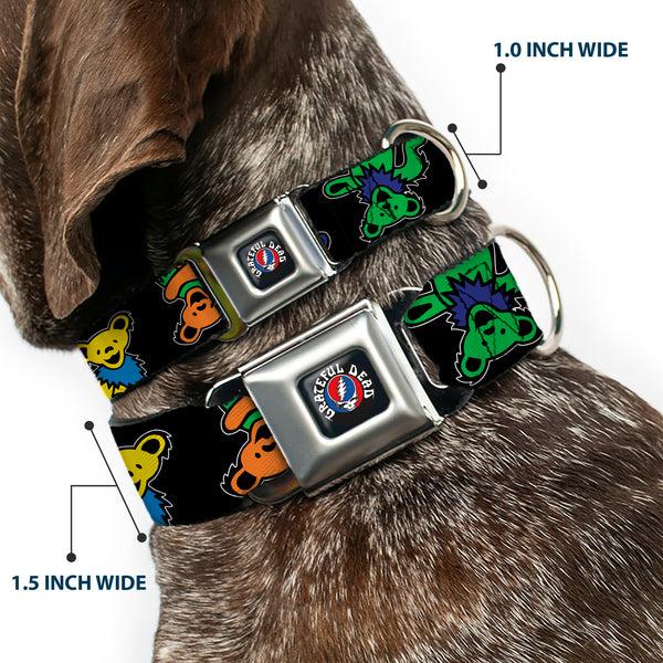 Buckle Down GRATEFUL DEAD Text With Steal Your Face Logo Full Color Black Seatbelt Buckle Collar - Grateful Dead Dancing Bears Close-Up Black/Multi Color