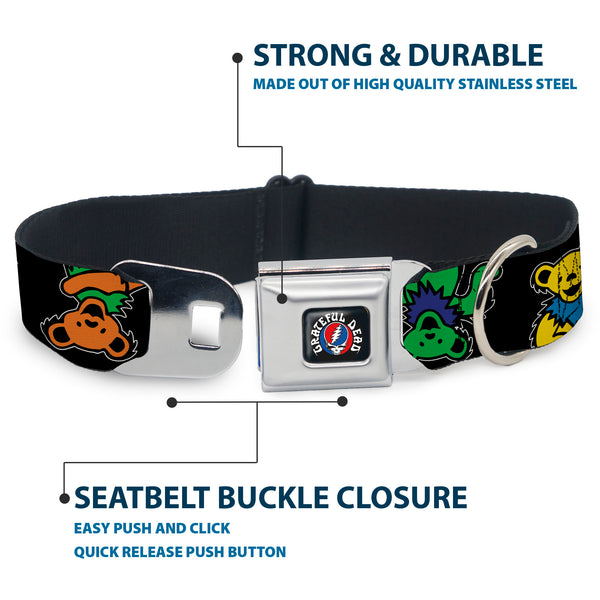 Buckle Down GRATEFUL DEAD Text With Steal Your Face Logo Full Color Black Seatbelt Buckle Collar - Grateful Dead Dancing Bears Close-Up Black/Multi Color
