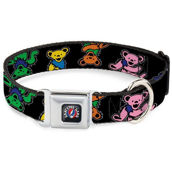 buckle down GRATEFUL DEAD Text with Steal Your Face Logo Full Color Black Seatbelt Buckle Collar - Grateful Dead Dancing Bears Close-Up Black/Multi Color