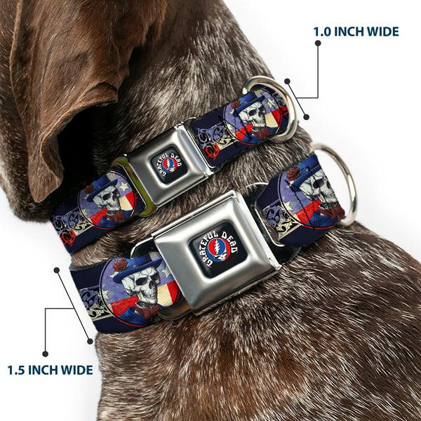 Buckle Down GRATEFUL DEAD Text With Steal Your Face Logo Full Color Black Seatbelt Buckle Collar - Grateful Dead Dave's Picks Skeleton Americana Bonus Art