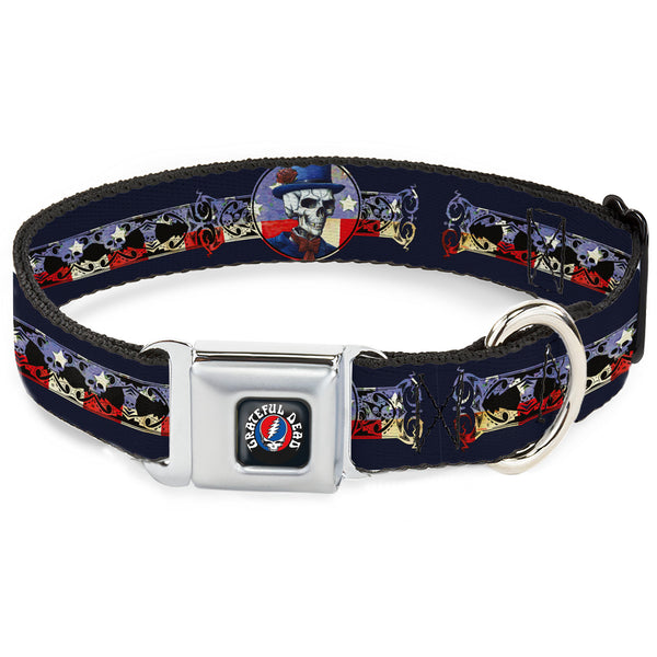 buckle down GRATEFUL DEAD Text with Steal Your Face Logo Full Color Black Seatbelt Buckle Collar - Grateful Dead Dave's Picks Skeleton Americana Bonus Art