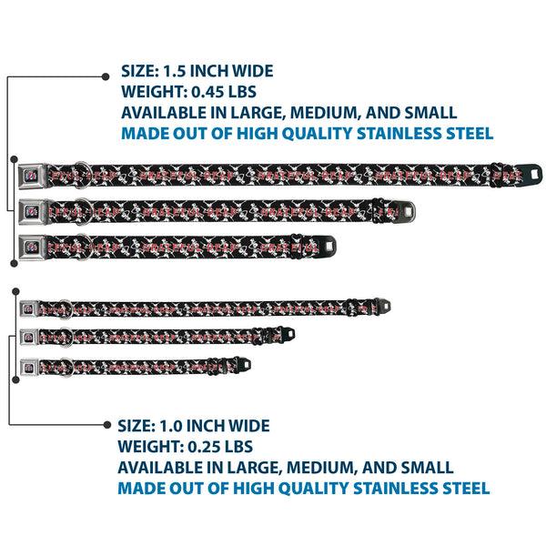 Buckle Down GRATEFUL DEAD Text With Steal Your Face Logo Full Color Black Seatbelt Buckle Collar - GRATEFUL DEAD Dancing Skeletons And Text Black/White/Red