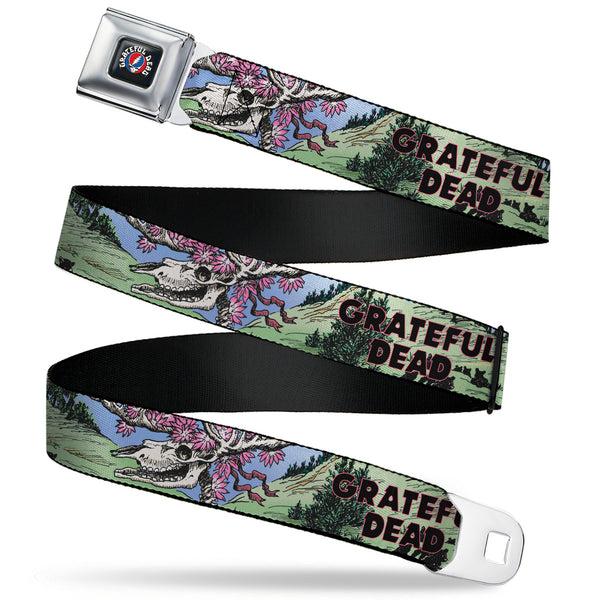 buckle down GRATEFUL DEAD Text with Steal Your Face Logo Full Color Black Seatbelt Belt - Grateful Dead Dave's Picks Volume Nine Montana Cover Art Webbing