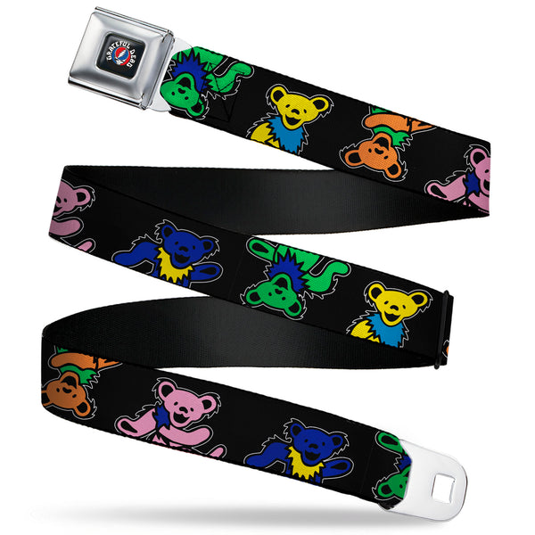 buckle down GRATEFUL DEAD Text with Steal Your Face Logo Full Color Black Seatbelt Belt - Grateful Dead Dancing Bears Close-Up Black/Multi Color Webbing