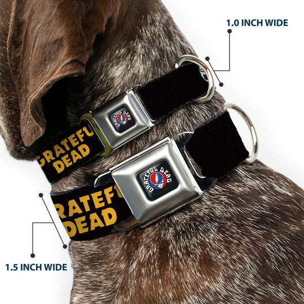Buckle Down GRATEFUL DEAD Text With Steal Your Face Logo Full Color Black Seatbelt Buckle Collar - GRATEFUL DEAD Text And Skull And Roses Round Logo Black/Yellow
