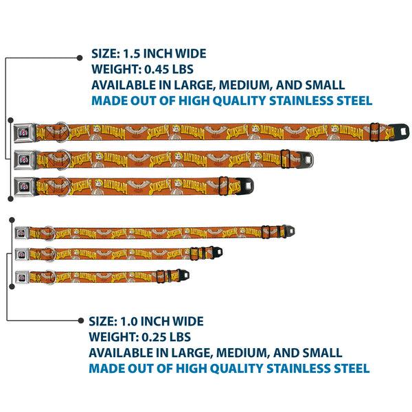 Buckle Down GRATEFUL DEAD Text With Steal Your Face Logo Full Color Black Seatbelt Buckle Collar - Grateful Dead SUNSHINE DAYDREAM Skeleton Orange