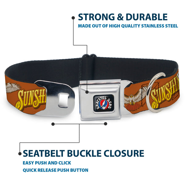 Buckle Down GRATEFUL DEAD Text With Steal Your Face Logo Full Color Black Seatbelt Buckle Collar - Grateful Dead SUNSHINE DAYDREAM Skeleton Orange