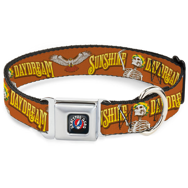 buckle down GRATEFUL DEAD Text with Steal Your Face Logo Full Color Black Seatbelt Buckle Collar - Grateful Dead SUNSHINE DAYDREAM Skeleton Orange