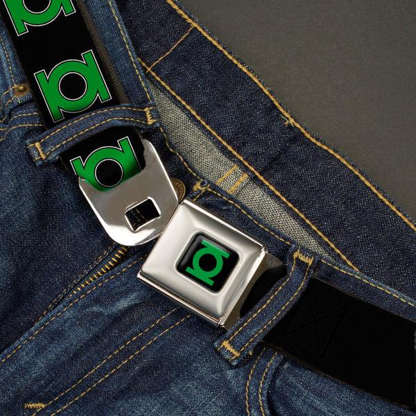Buckle Down Green Lantern Logo CLOSE-UP Black Green Seatbelt Belt - Green Lantern Logo Black/Green Webbing