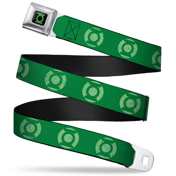 buckle down Green Lantern Logo CLOSE-UP Black Green Seatbelt Belt - Green Lantern Logo Weathered Greens Webbing