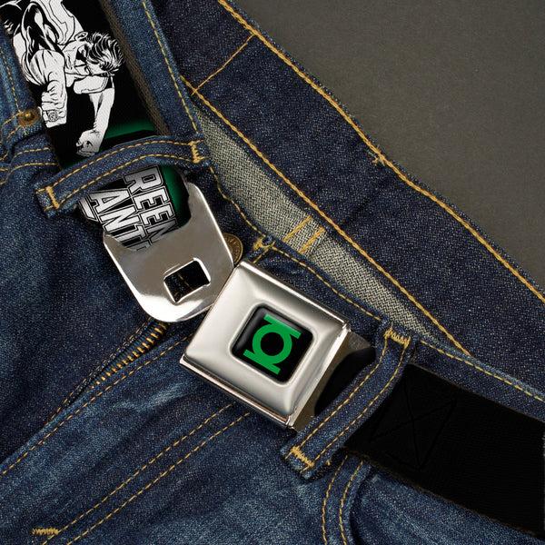 Buckle Down Green Lantern Logo CLOSE-UP Black Green Seatbelt Belt - GREEN LANTERN Action Poses Black/White/Green Webbing