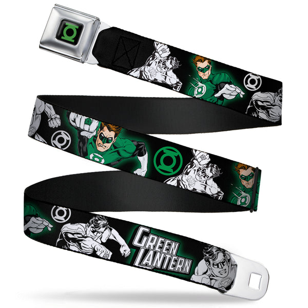 buckle down Green Lantern Logo CLOSE-UP Black Green Seatbelt Belt - GREEN LANTERN Action Poses Black/White/Green Webbing
