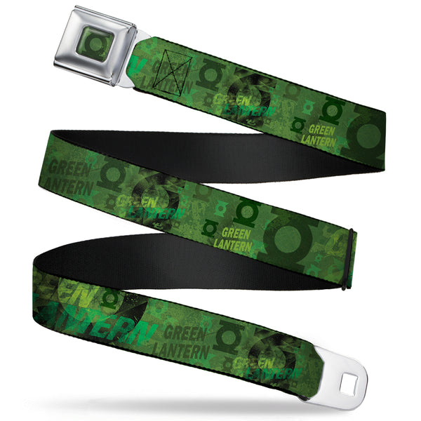 buckle down Green Lantern Logo Weathered Full Color Greens Seatbelt Belt - GREEN LANTERN/Logo Collage Weathered Greens Webbing