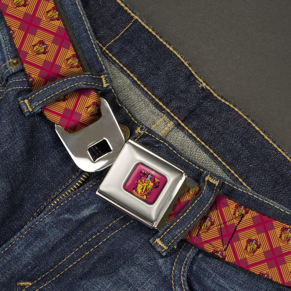 Buckle Down Gryffindor Crest Full Color Red Seatbelt Belt - Harry Potter Gryffindor Crest Plaid Reds/Gold Webbing