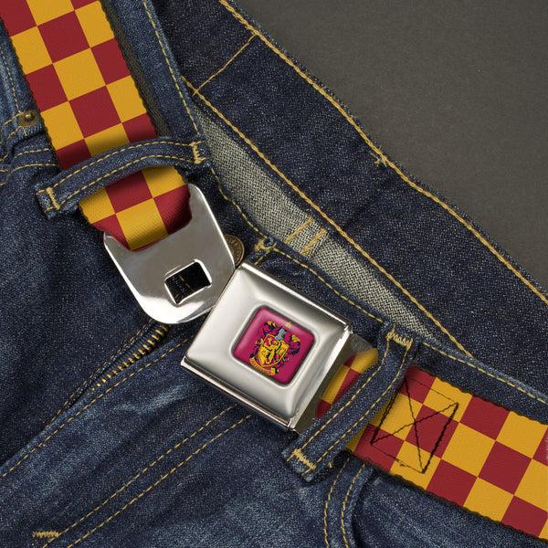 Buckle Down Gryffindor Crest Full Color Red Seatbelt Belt - Harry Potter Gryffindor House Checkers Gold/Burgundy Webbing
