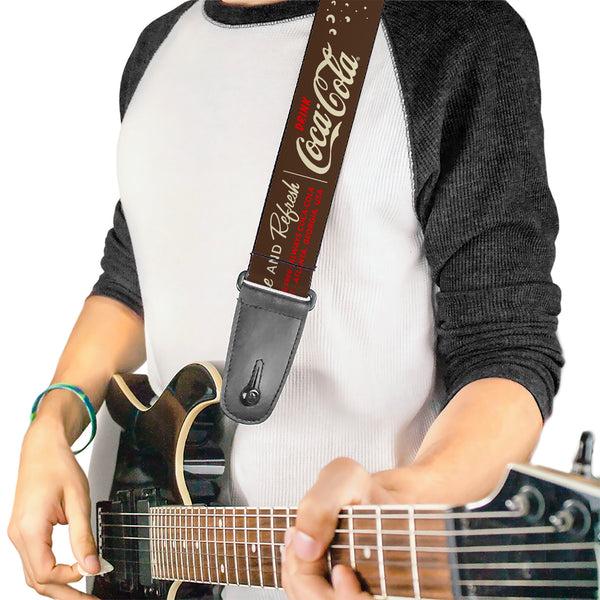 Buckle Down Guitar Strap - Coca-Cola PAUSE AND REFRESH Typography And Bottle Brown/Red/White