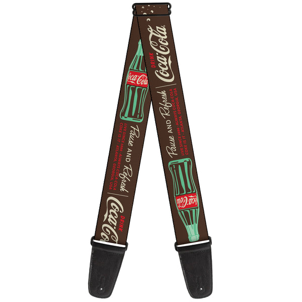 buckle down Guitar Strap - Coca-Cola PAUSE AND REFRESH Typography and Bottle Brown/Red/White