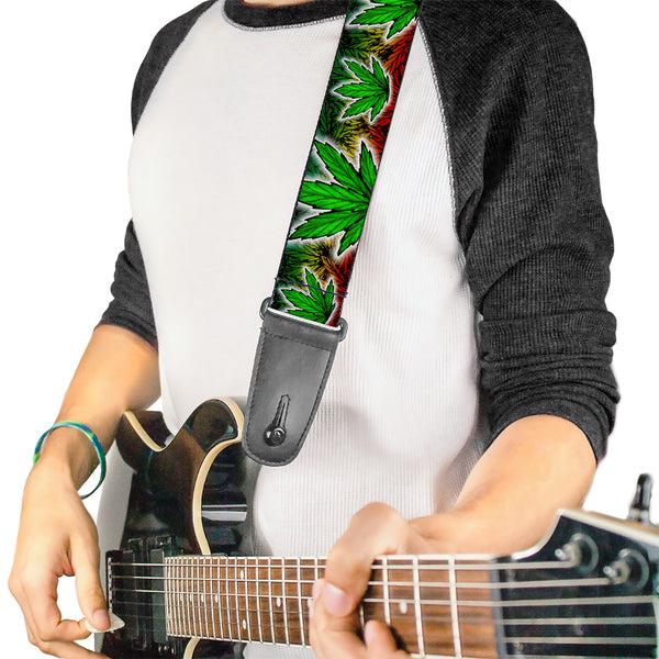 Buckle Down Guitar Strap - Marijuana Haze Rasta/White