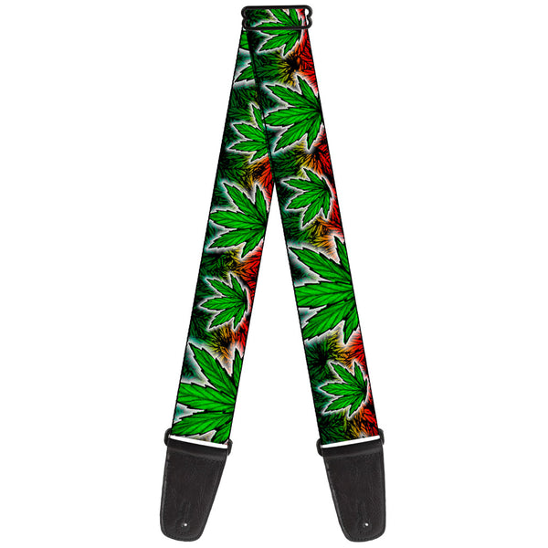 buckle down Guitar Strap - Marijuana Haze Rasta/White