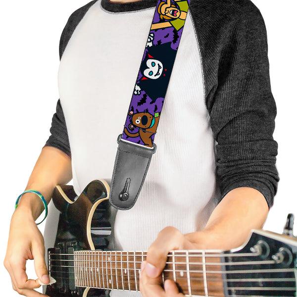 Buckle Down Guitar Strap - Mini Scooby Doo Halloween Bats Purple Black