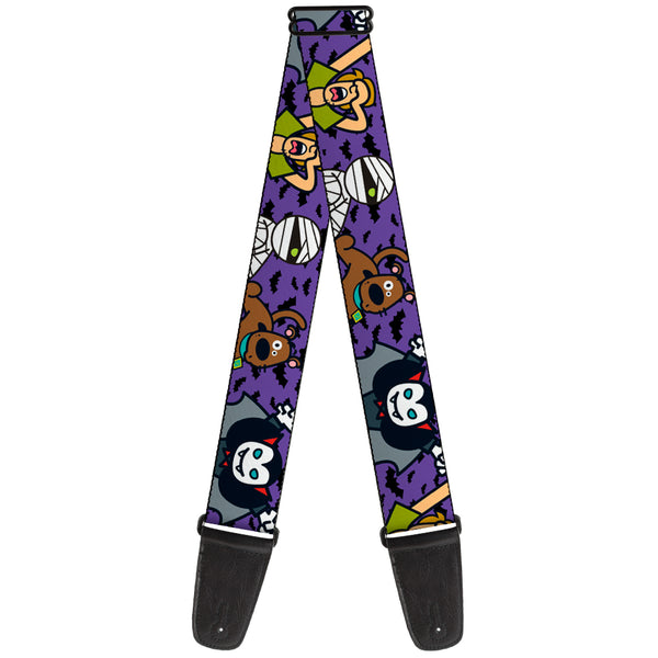 buckle down Guitar Strap - Mini Scooby Doo Halloween Bats Purple Black