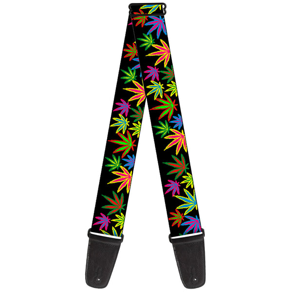 buckle down Guitar Strap - Multi Marijuana Leaves Black/Multi Color