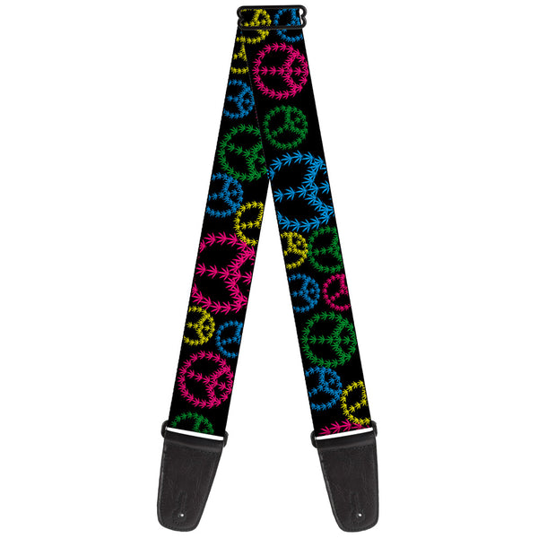 buckle down Guitar Strap - Multi Marijuana Peace Black/Multi Color