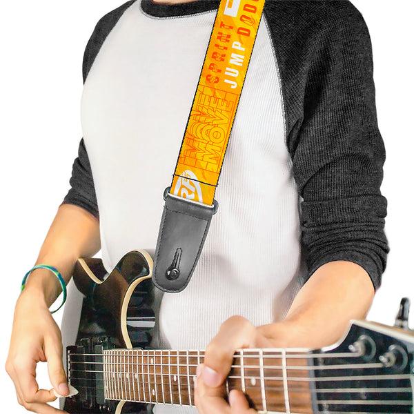 Buckle Down Guitar Strap - NERF Action Verbiage Collage Yellows/Orange/White